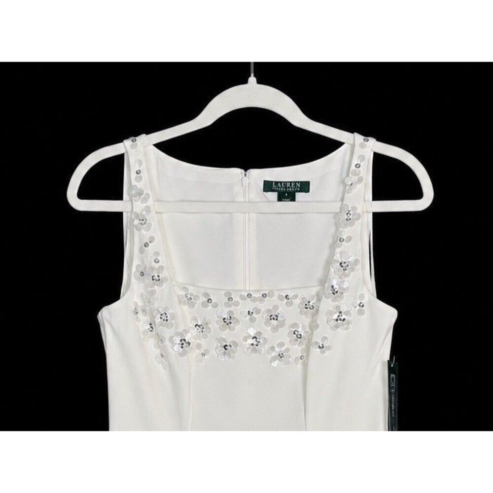 Lauren Ralph Lauren White Floral Rosette Sleeveless Autumn Fall Wedding Dress 8 - Picture 3 of 10